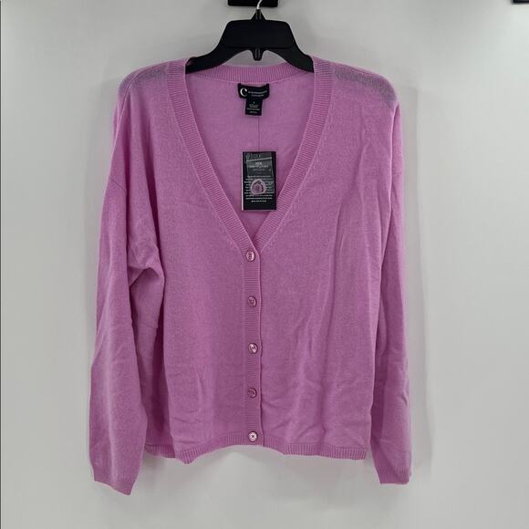 C by Bloomingdale's 100% Cashmere V-neck Cardigan - Rose Quartz - L - NWT - Picture 1 of 6